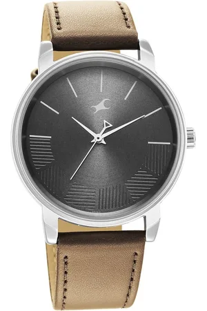 Fastrack Stunners Quartz Analog Grey Dial Brown Leather Strap Watch For Guys