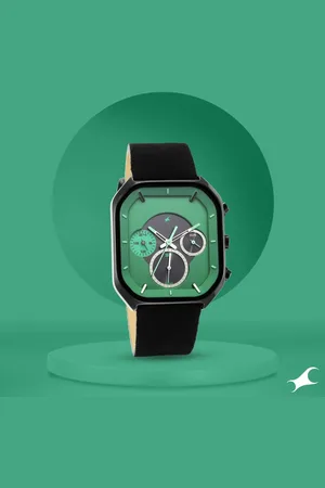 Fastrack After Dark Quartz Analog with Day and Date Green Dial Leather Strap Watch for Guys
