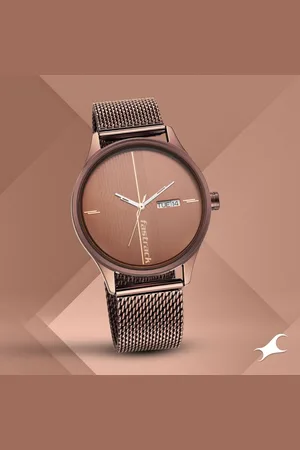 Fastrack Style Up Quartz Analog with Day and Date Brown Dial Stainless Steel Strap Watch for Guys