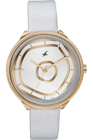 Fastrack Stunners Multifunction Rose Gold Dial White Leather Strap Watch For Girls