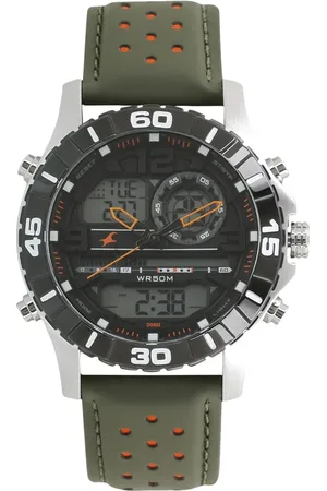 Fastrack Quartz Analog Digital Orange Dial Leather Strap Watch for Guys
