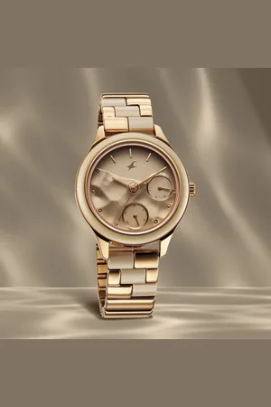 Fastrack Cerame Quartz Multifunction Beige Dial With Champagne Color Steel & Ceramic Strap Watch For Girls