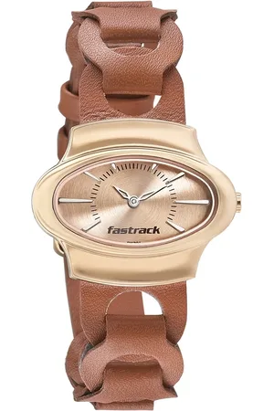Fastrack Hitlist Quartz Analog Rose Gold Dial Leather Strap Watch for Girls