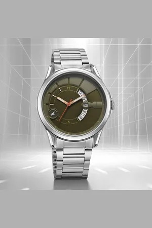 Fastrack Groove Quartz Analog with Date Green Dial Silver Stainless Steel Strap Watch For Guys