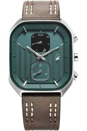 Fastrack Fleek Quartz Multifunction Green Dial Leather Strap Watch For Guys