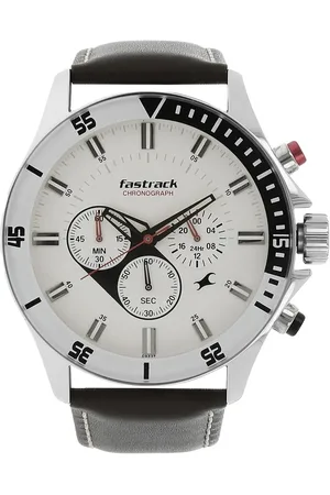 Fastrack Big Time Quartz Chronograph White Dial Leather Strap Watch for Guys