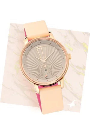 Fastrack Ruffles Quartz Analog with Date Beige Dial Leather Strap Watch for Girls