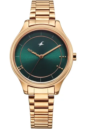 Fastrack Stunners Quartz Analog Green Dial Rose Gold Metal Strap Watch For Girls