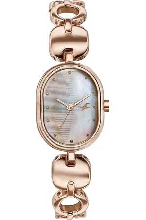 Fastrack Style Up Quartz Analog Mother Of Pearl Dial Rose Gold Metal Strap Watch For Girls