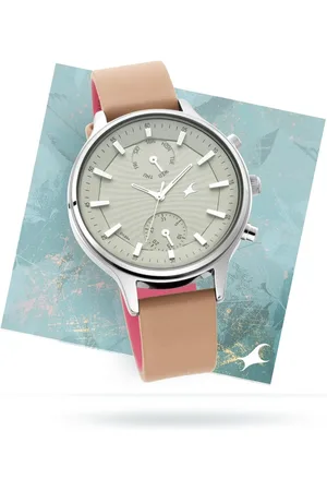 Fastrack Ruffles Quartz Multifunction Beige Dial Leather Strap Watch for Girls