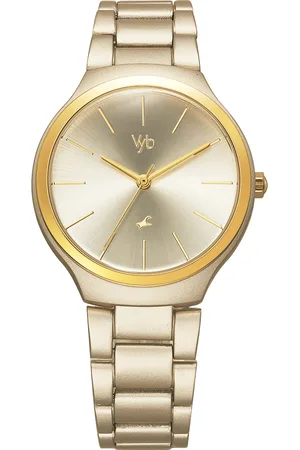 Fastrack Vyb Slayer Quartz Analog Golden Dial Metal Strap Watch for Girls