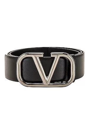 Valentino Garavani Men's Toile Iconographe Belt with Leather Detailing - Black - Belts