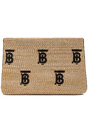 Burberry Monogram Raffia-effect Zip Pouch in Brown