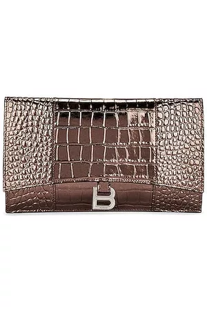 Balenciaga Hourglass Metallic Moc-Croc Chain Wallet