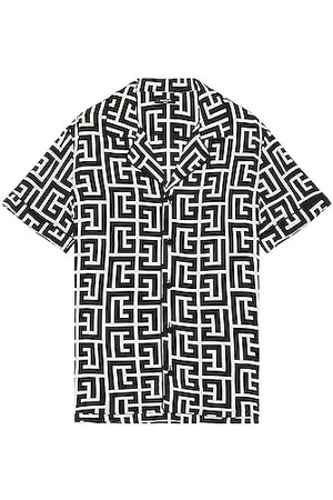 Balmain Macro Monogram Short Sleeve Pajama Shirt