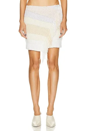 Linen Blend Mini Wrap Skirt in Nude