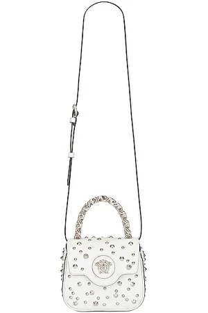 Beige La Medusa faux raffia and leather tote bag, Versace