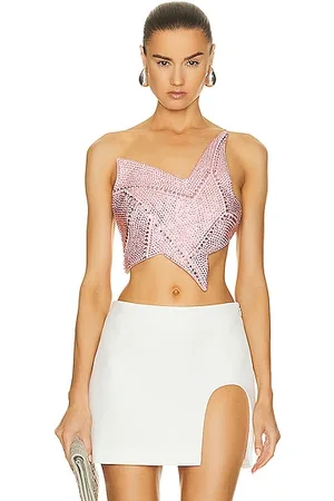 Crystal Trim Ombre Denim Heart Top In Pink