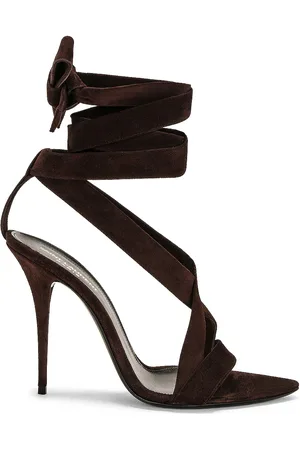Saint Laurent Gippy Suede Lace Up Sandal in Brown