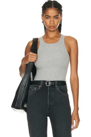 ÉTERNE High Neck Fitted Tank Top in Grey