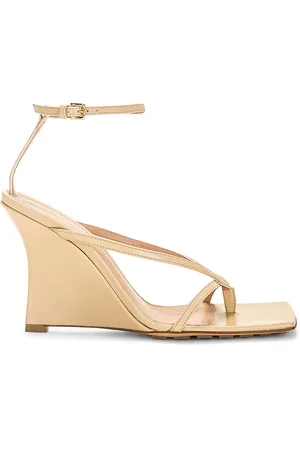 Bottega Veneta Stretch Ankle Strap Wedge Sandal in Beige