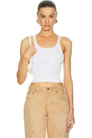 RE/DONE Cropped Ribbed Tank in White