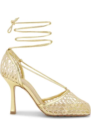 Bottega Veneta Stretch Lace-Up Sandals in Metallic