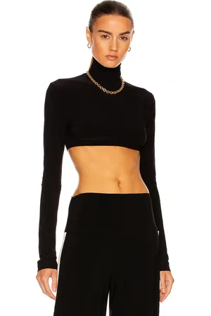 Norma Kamali Cropped Slim Fit Long Sleeve Turtleneck Top in