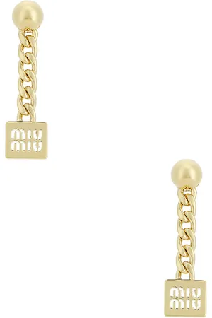 Miu Miu Logo Drop Earrings in Metallic Gold