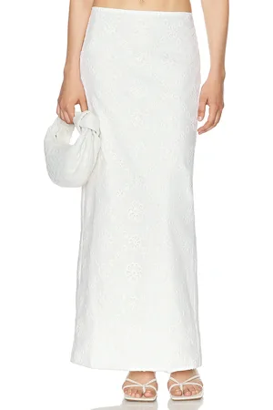 Helsa Eyelet Column Midi Skirt in White