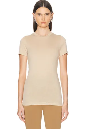 WARDROBE.NYC Fitted Short Sleeve Top in Beige