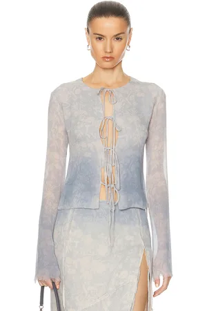 Jade Cropper Long Sleeve Tie Top in Blue