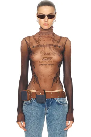 Jean Paul Gaultier X Shayne Oliver Mesh Body Turtleneck Top in Brown