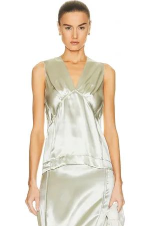 Bottega Veneta Ruffle Satin Blouse in Mint