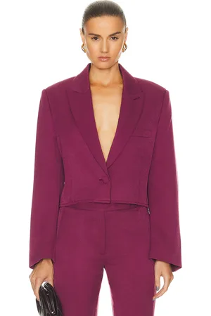 RTA Cropped Single Breasted Blazer in Burgundy