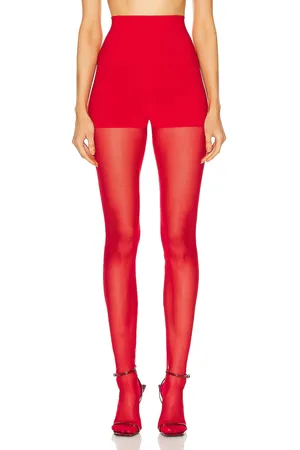 Norma Kamali Legging W/ Mesh Bottom Footsie in Red
