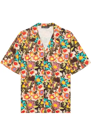 SIEDRES X Fwrd Mandarin Collar Short Sleeve Shirt in Orange
