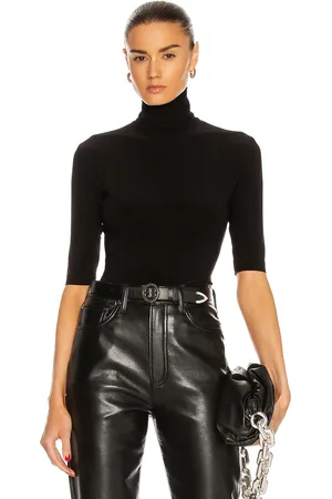 Norma Kamali Slim Fit Short Sleeve Turtleneck Top in