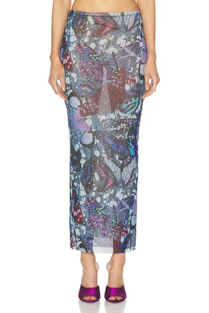 Jean Paul Gaultier Papillon Mesh Long Skirt in Multi
