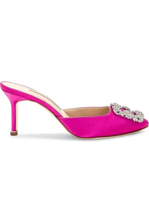 Manolo Blahnik Hangisimu 70 Satin Mule in Fuchsia