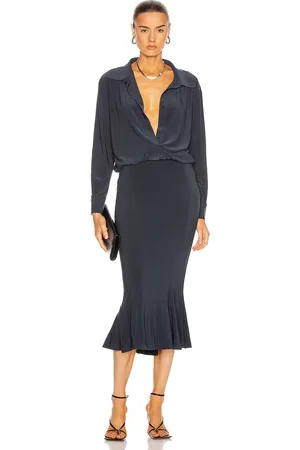 Norma Kamali For FWRD Boyfriend Shirt Fishtail Dress in Grey