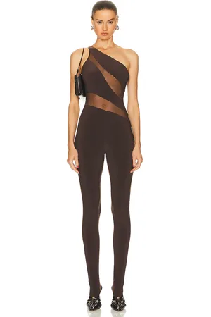 Norma Kamali Snake Mesh Catsuit in Chocolate