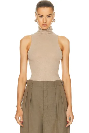 ENZA COSTA Cashmere Halter Turtleneck Top in Beige