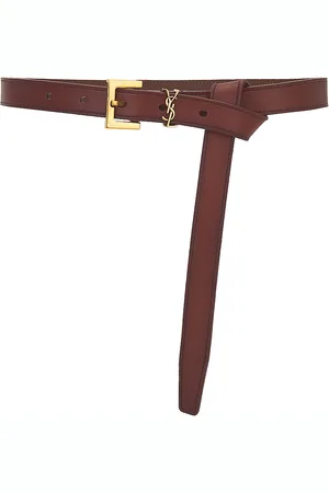 Saint Laurent Skinny Cassandre Long Belt in Brown