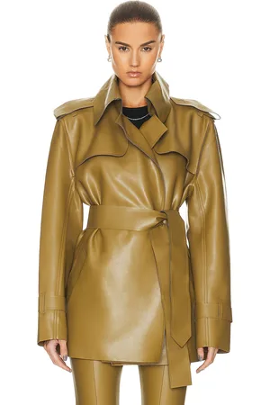 Norma Kamali Double Breasted Trench Coat in Olive