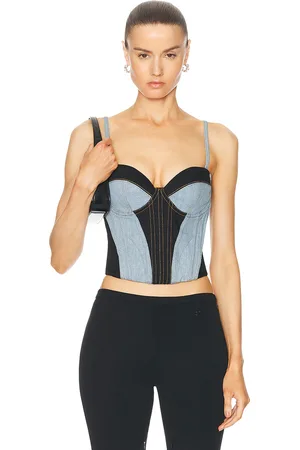 FLEUR DU MAL Two Toned Denim Bustier Top in Denim-Light