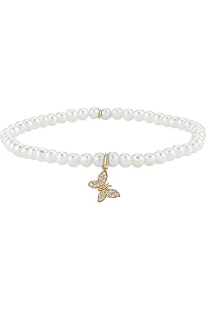 Sydney Evan Tiny Butterfly Charm Beaded Bracelet in White