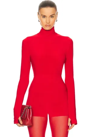 Norma Kamali Slim Fit Long Sleeve Turtle Top in Red