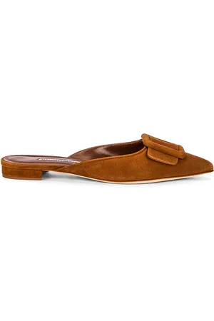 Manolo Blahnik Maysale 10 Suede Mule in Brown
