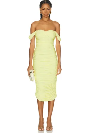 Norma Kamali Walter Dress Below The Knee With Winglet Sleeves in Yellow